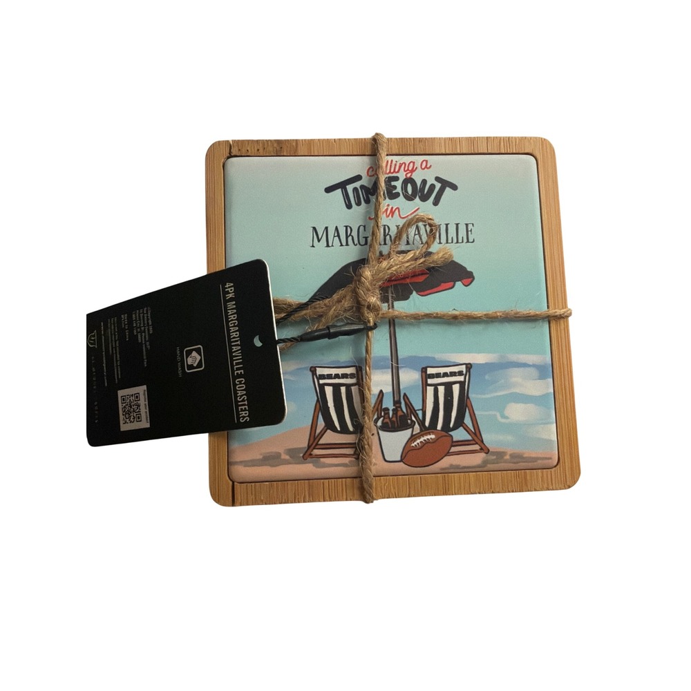 Chicago Bears Margaritaville Coasters 4PK Ceramic Wood Cork NFL Beach Timeout